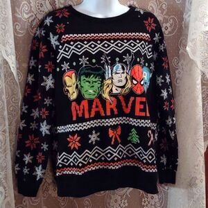 Marvel Christmas Holiday Superheroes Sweatshirt Black White Red Juniors 7-9‎